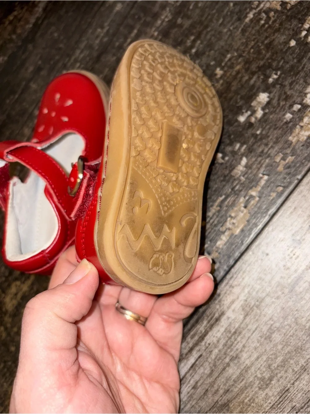 RED L'Amour leather T-strap Mary Jane feature a cutout design adjustable ankle